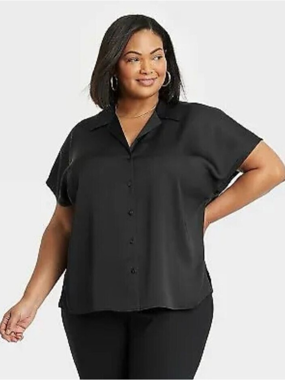 Ava & Viv: Women’s Satin Black Button-Down Top